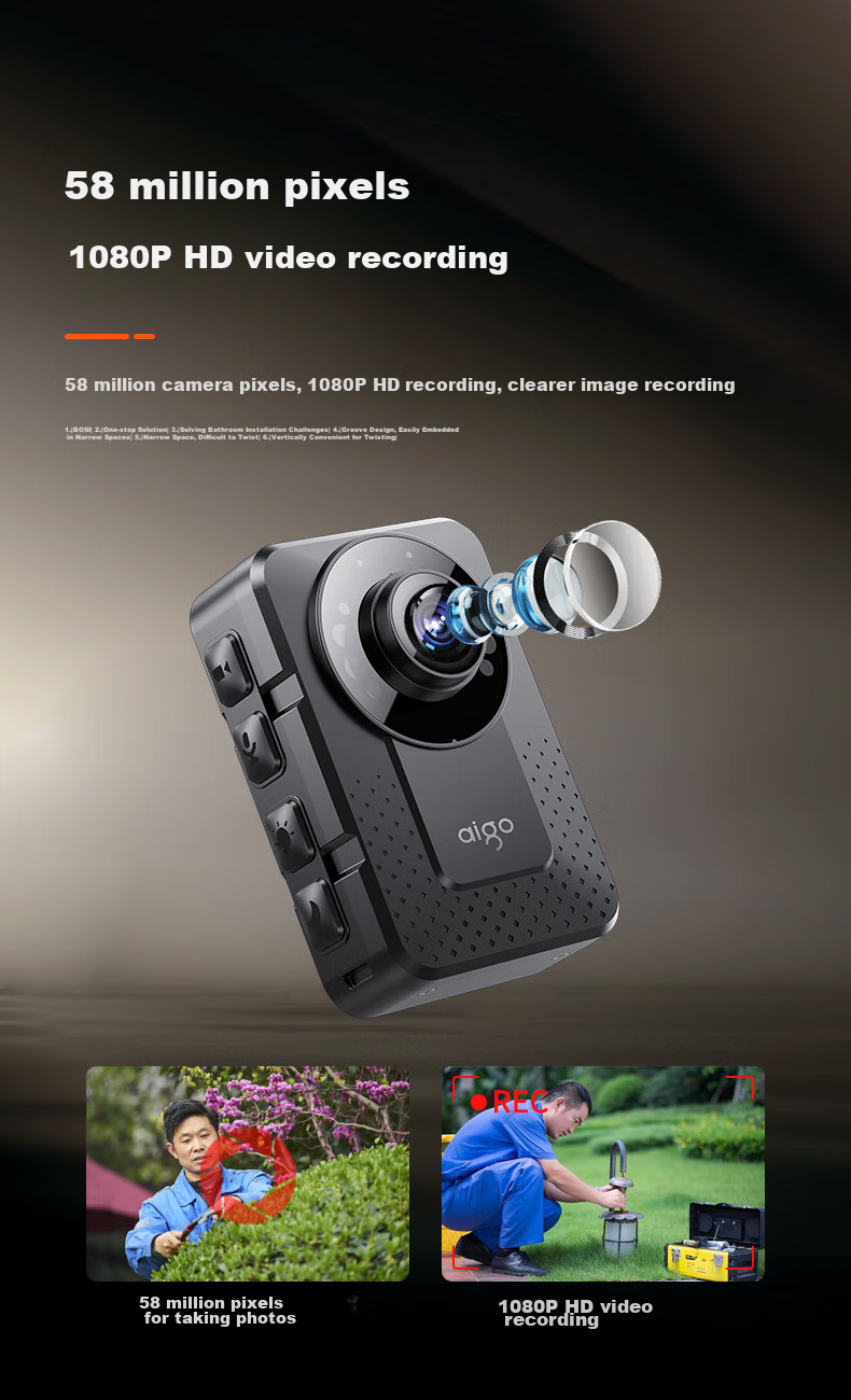 Aigo T2-32G - Компактный видеорегистратор с аудио и видеозаписью, 1080p, ночное видение, 15 часов работы