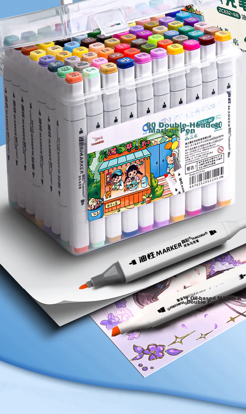 Маркеры спиртовые TRUECOLOR ZC632-60, 60 цветов, двусторонние, для детей и студентов, быстросохнущие, арт. ZC632-60
