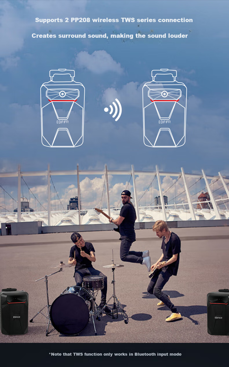 EDIFIER PP208 Портативная акустическая система с Bluetooth, 8-дюймовый сабвуфер для караоке, сцены, конференций, обучения и домашнего использования