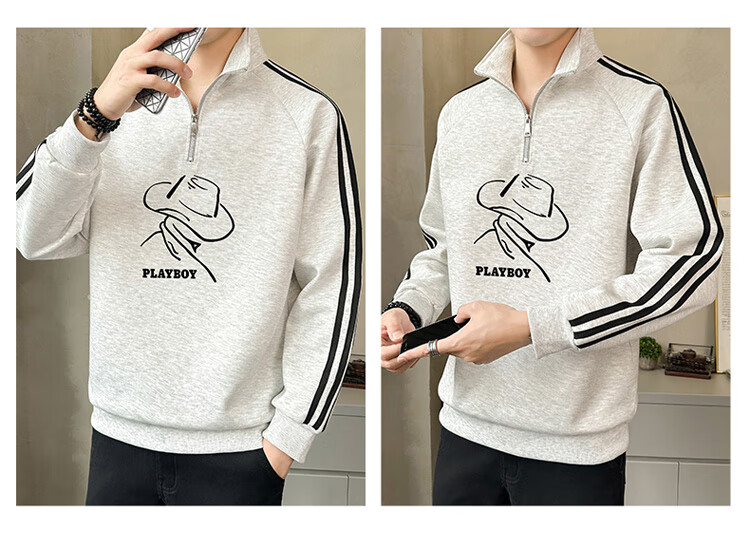 Мужская толстовка PLAYBOY с воротником-стойкой, спортивный стиль, модная повседневная свободная футболка с длинным рукавом