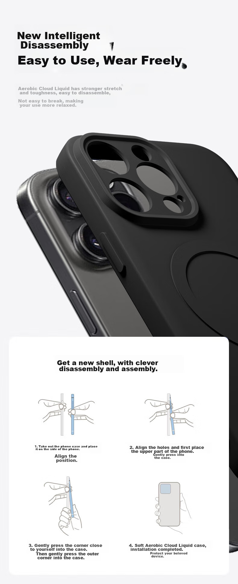 Чехол KEKLLE с магнитной защитой для iPhone 14, противоударный, силиконовый, черный