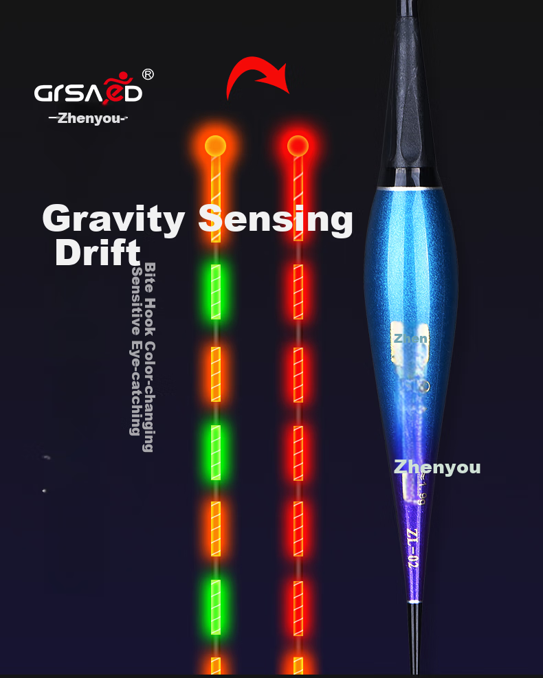 Поплавок Grsaed ZL02 для рыбалки, гравитационно-чувствительный, электронный, меняющий цвет, высокочувствительный, для дневного и ночного использования