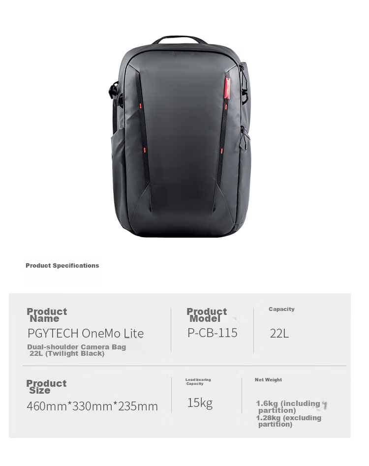 Рюкзак PGYTECH OneMo Lite для фототехники, 22л, черный