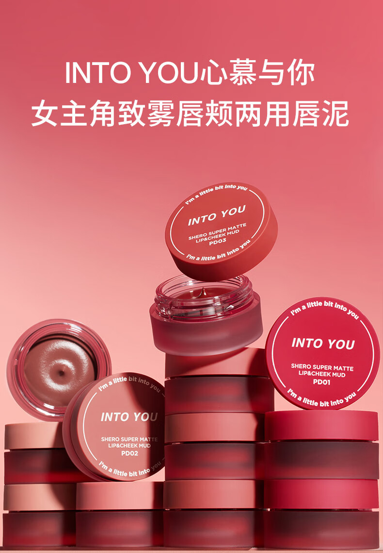 INTO YOU罐装唇泥哑光唇颊两用生日礼物女学生素颜唇彩 PD03砖啤红5g