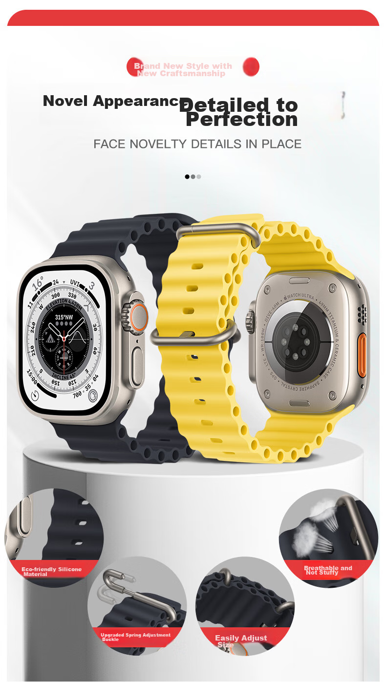 Ремешок BHO Ocean Band для Apple Watch S11/S10/Ultra3, силиконовый, темно-синий, 49/46/45/44мм