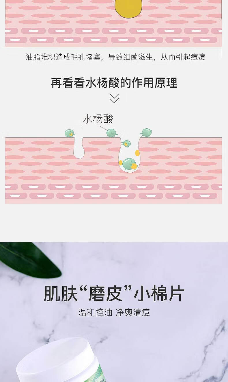 珂卡薇水杨酸棉片痘肌黑头清洁毛孔闭口二次清洁使用软贴控油温和深层清洁不含酒精55片/罐