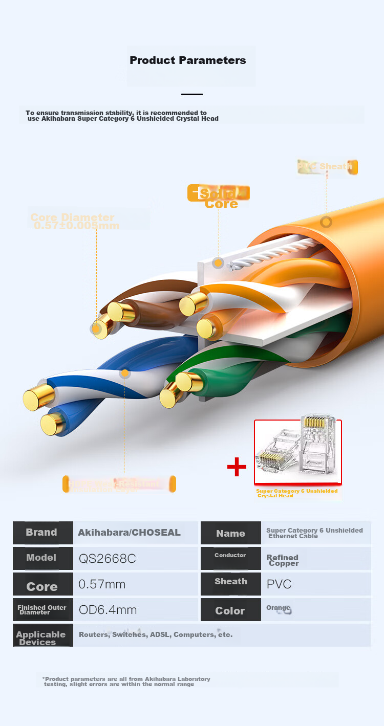 Кабель Ethernet CHOSEAL Cat6A, неэкранированный, 10 Гбит/с, чистая медная жила, 25 метров, оранжевый