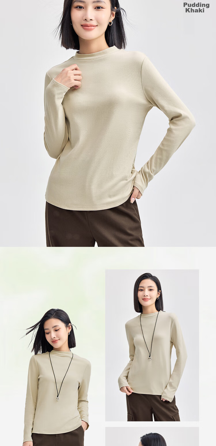 Женская футболка Giordano с длинным рукавом, однотонная, базовый стиль, нижняя рубашка из чистого хлопка, полувысокий воротник, топ для женщин 05322803