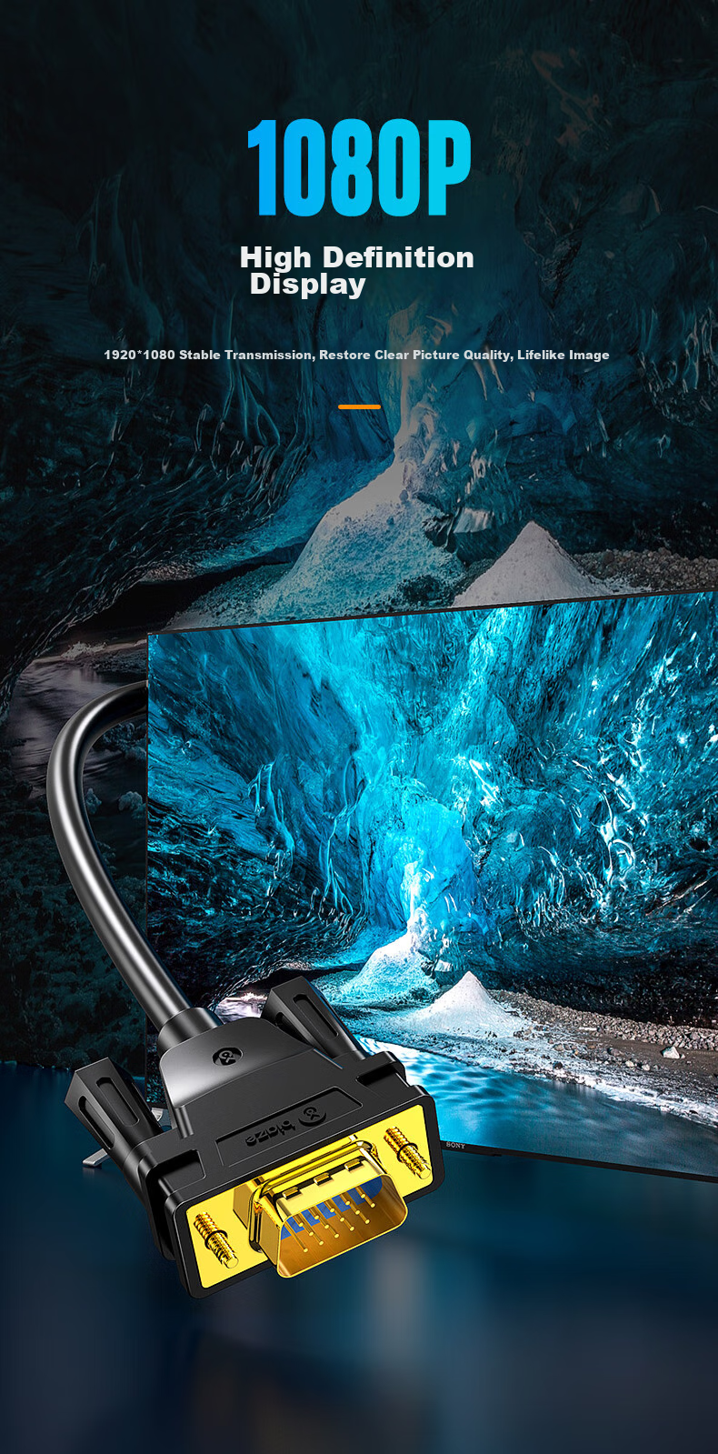 Кабель BIAZE DVI-I (24+5) на VGA, 3 метра, для подключения компьютера к монитору или проектору, с поддержкой двустороннего преобразования