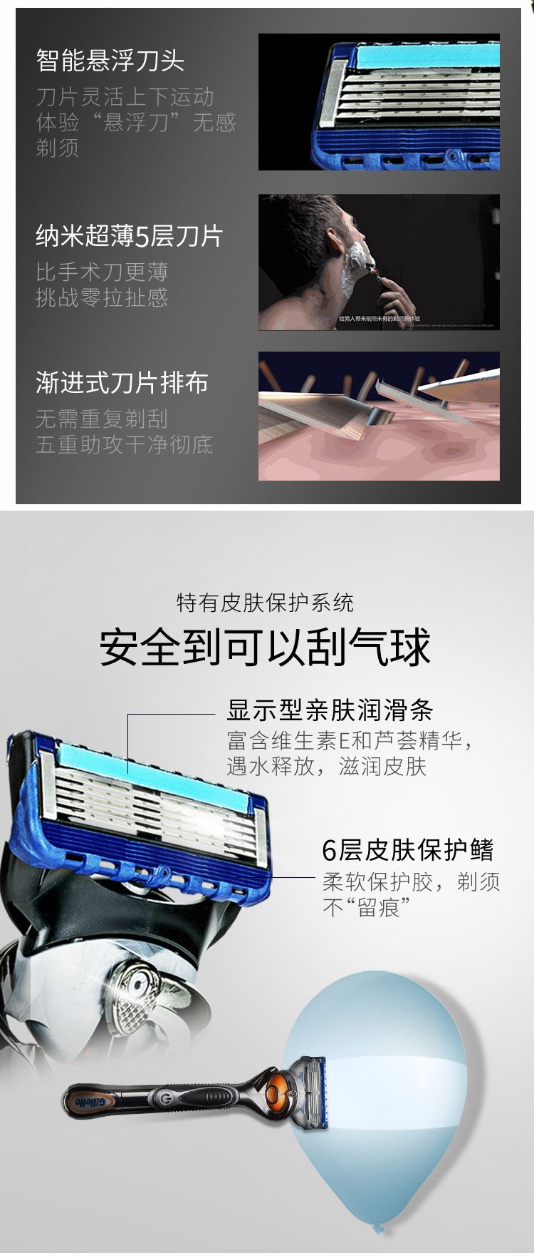 吉列剃须刀手动刮胡刀片锋隐5致顺动力4刀头吉列刀片剃须刀片