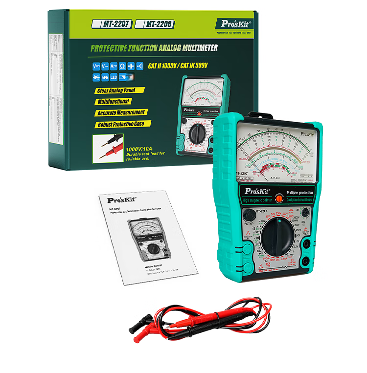Аналоговый мультиметр Pro'sKit MT-2207, Smart Burn Protection, защита от перегрузки, трехфункциональный электроизмерительный прибор