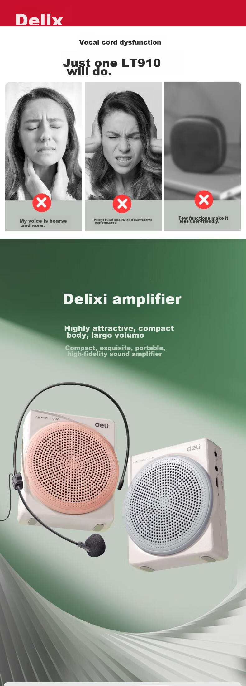 Портативная акустика Deli 10W, Bluetooth, кардиоидный микрофон, для учителей, экскурсоводов, розовый