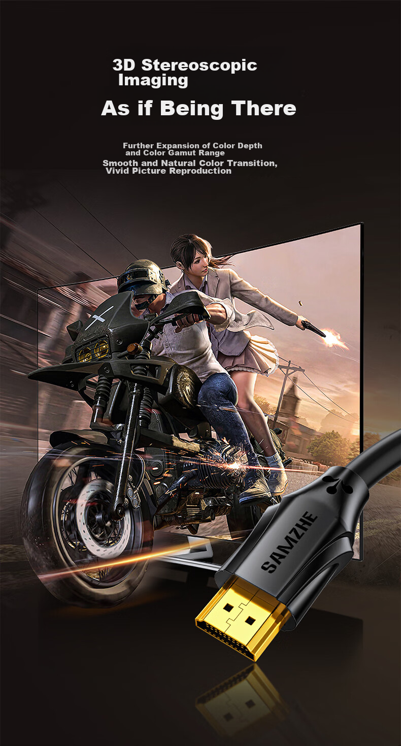 Кабель HDMI SAMZHE HG-10, версия 2.1, 1 метр, 8K 60Hz, 4K 240Hz, для ноутбука, ТВ, монитора, проектора, черный