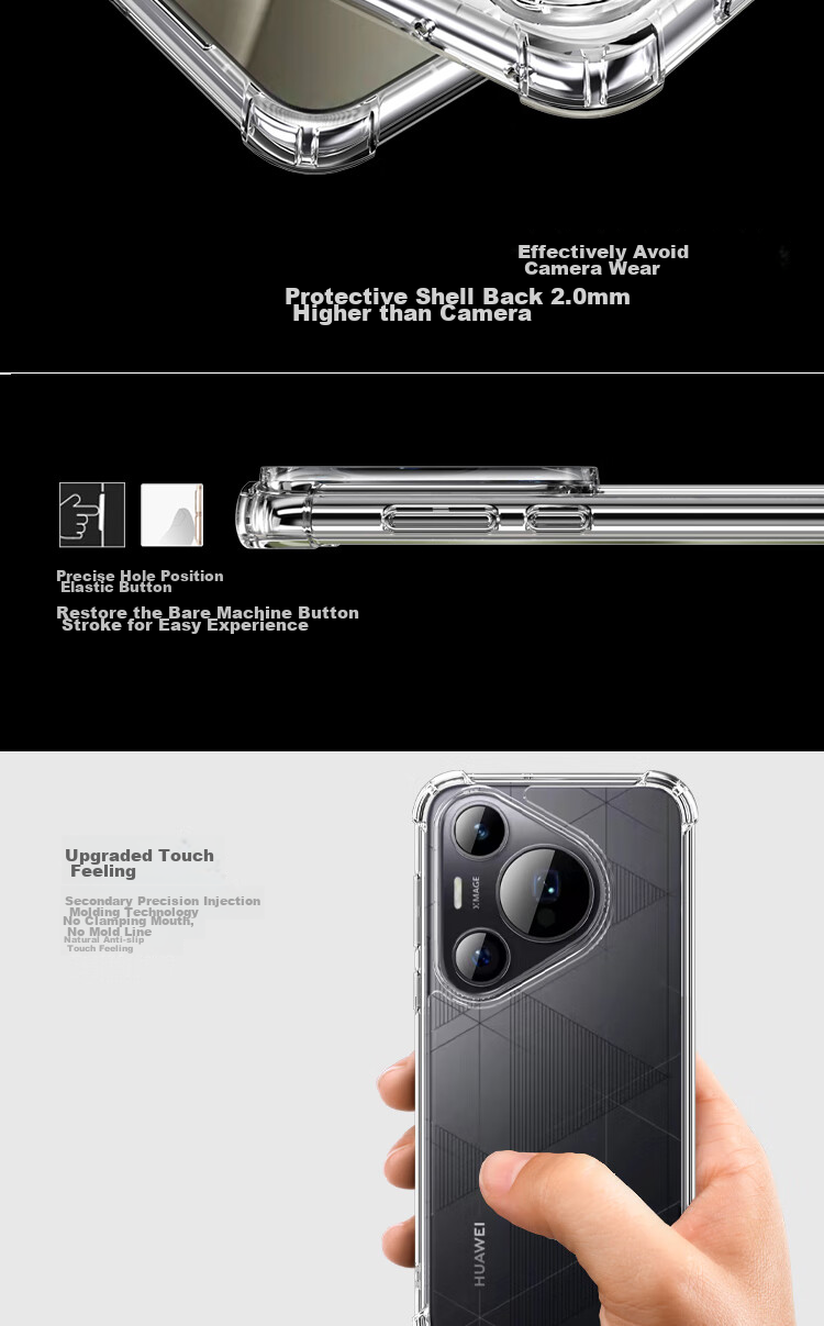 Чехол ESCASE для Huawei Pura70, защита от падений, мягкая оболочка с воздушной подушкой, двойной материал TPU + PC, высокая прозрачность