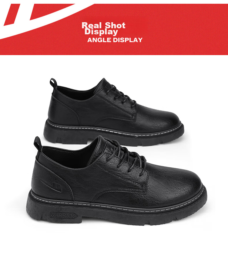 Мужские туфли Huili (Warrior) Business Casual, кожаные, на шнуровке, модель 0650, черные, размер 40