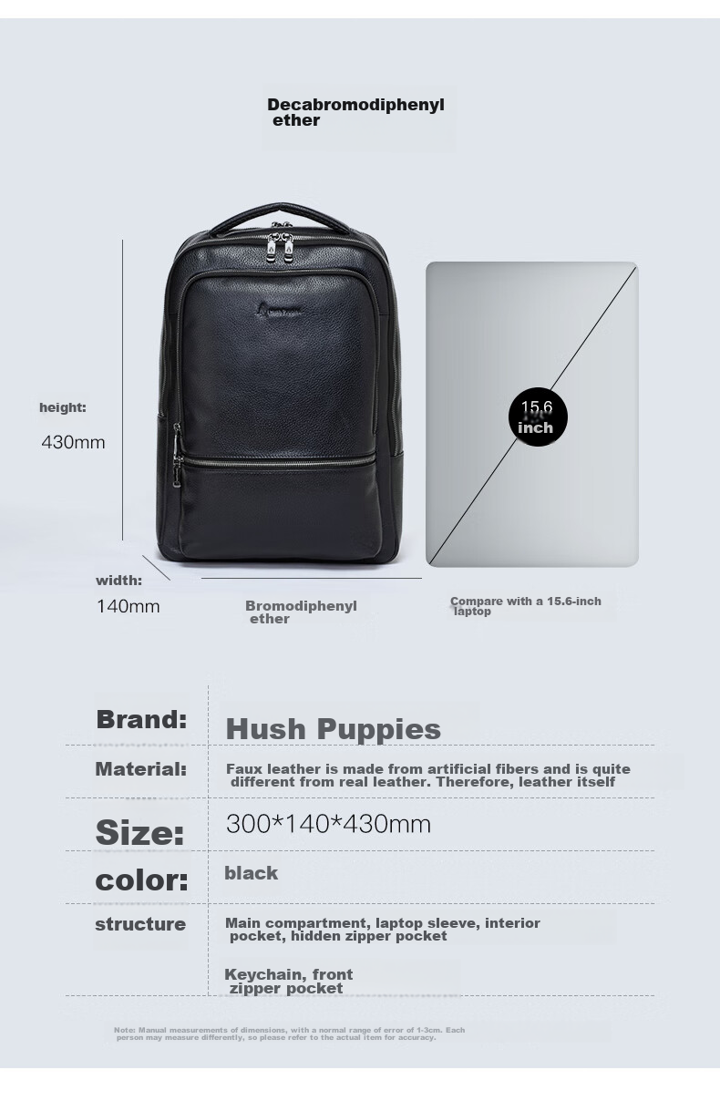 Рюкзак Hush Puppies для мужчин, деловой стиль, вместительный, для ноутбука 15.6 дюймов