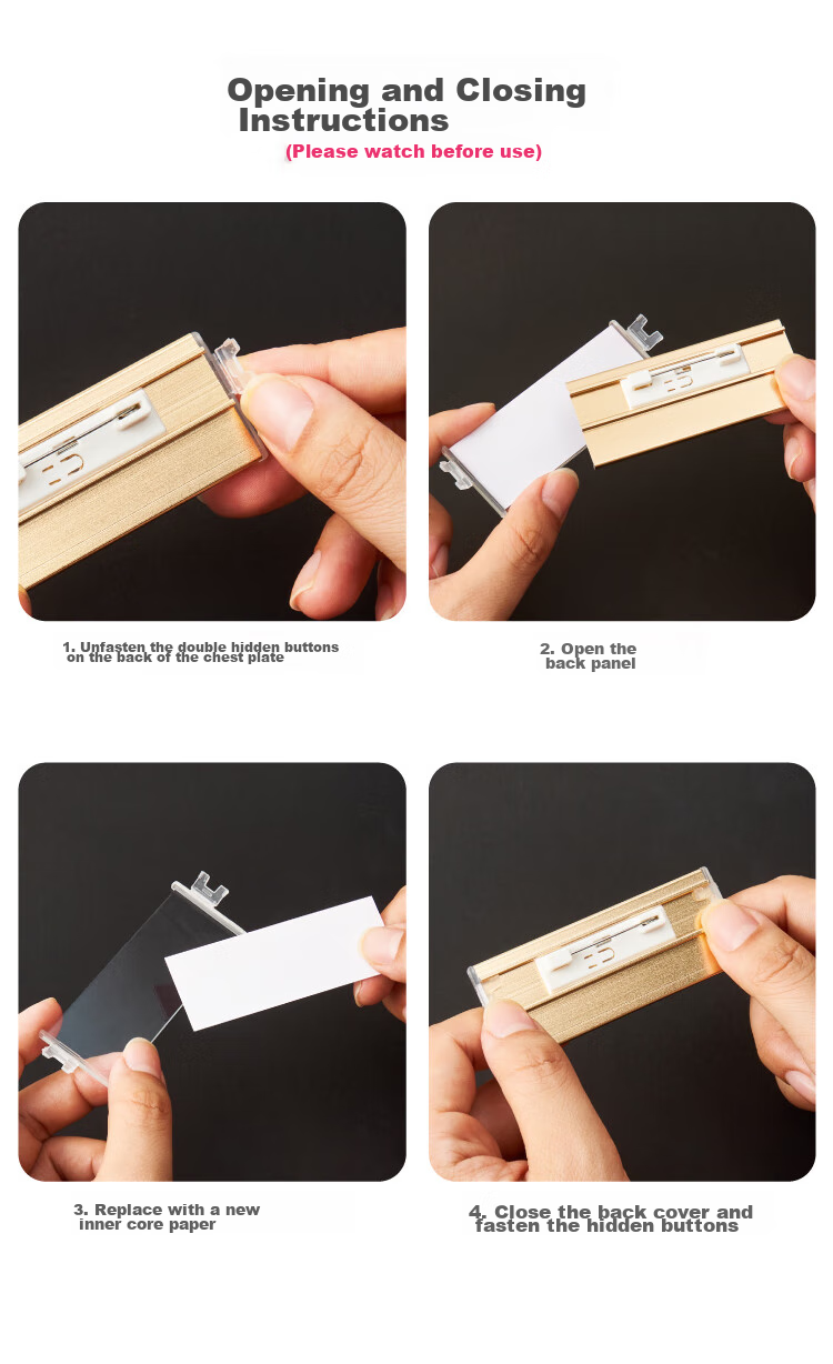 Бейджи UHOO 6692, серебристая основа, 6 штук в коробке, сменная внутренняя часть, для рабочих пропусков, бейджи сотрудников, номерные значки