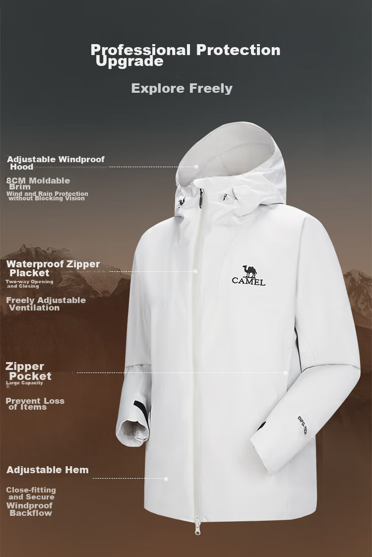 CAMEL [Yushen] Ветровка для активного отдыха, однослойная, с проклеенными швами, ветро- и водонепроницаемая, для хайкинга и альпинизма, размер 2XL
