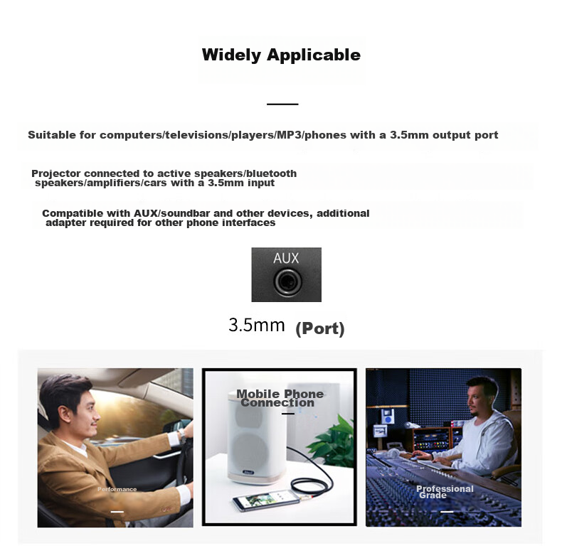 JIB Audiophile-Grade 3.5mm Audio Cable AUX Car Connection Cable for Mobile Phones, Laptops, Players, MP3 Speakers, Echo Wall Connection Cable BB-104 1.5 Meters