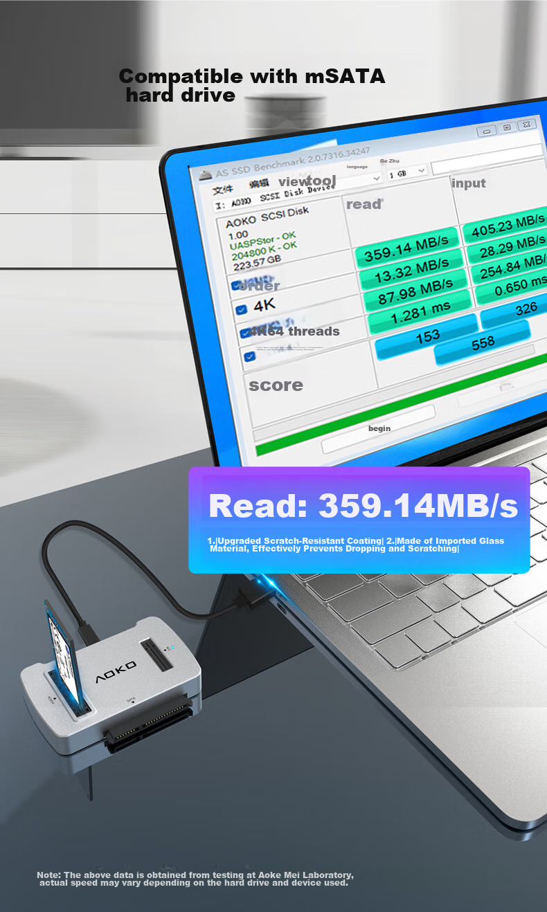 AOKO AM10SL - док-станция для SSD M.2/SATA/NVMe, mSATA, 2.5/3.5" SATA, USB Type-C, алюминий, серебристый