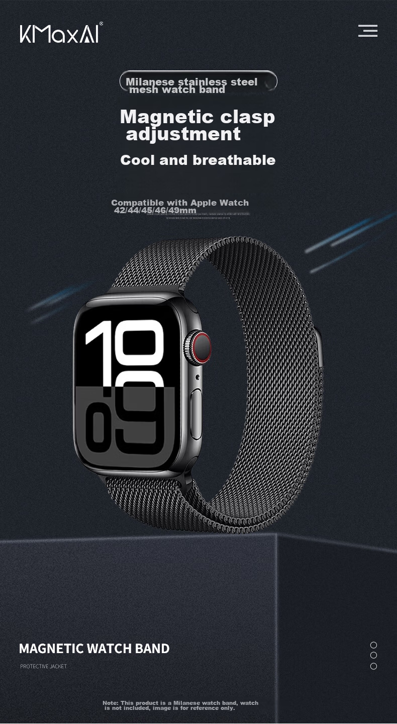 Ремешок KMaxAI Milanese Loop для Apple Watch Series 11/Ultra, стальной магнитный, розовый