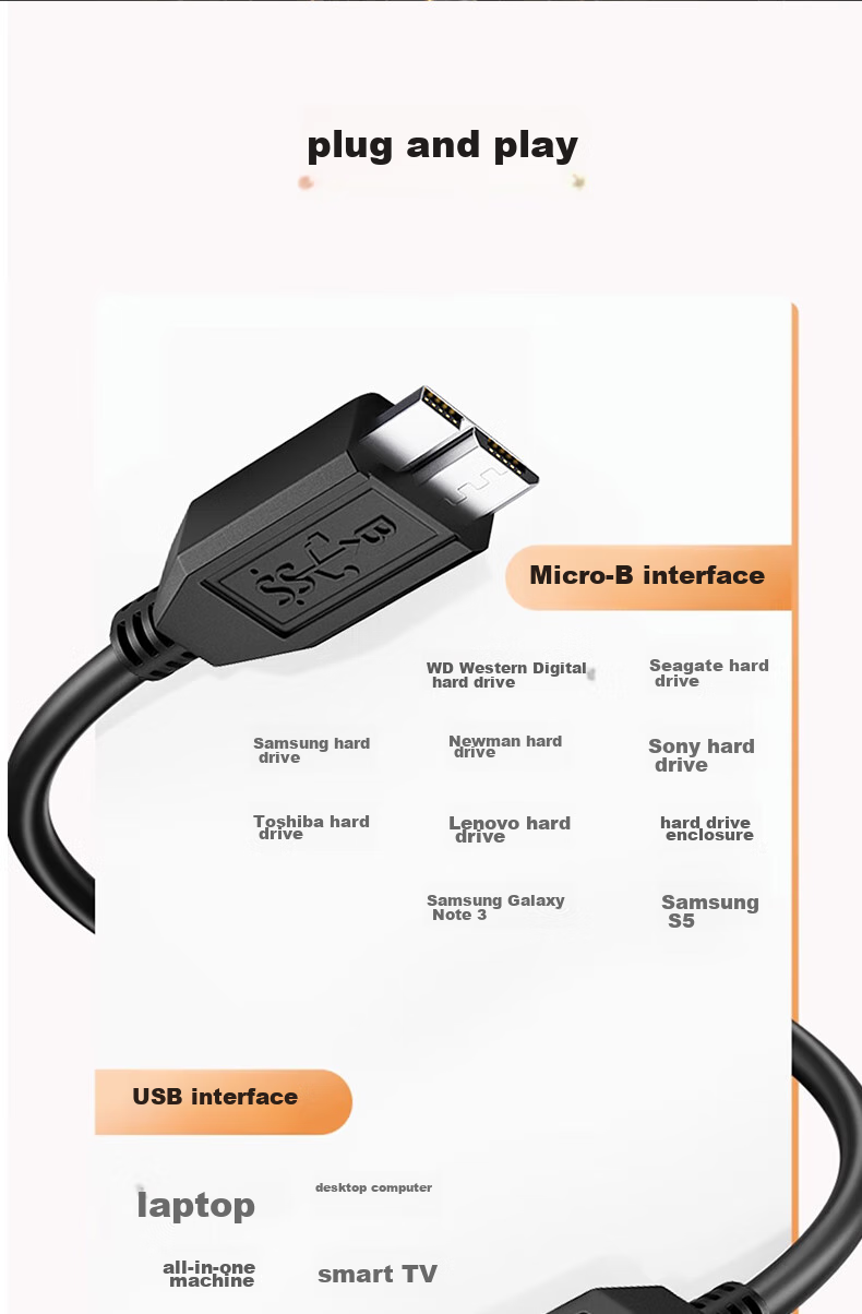 Кабель BURLEFRAN Portable Hard Drive Data Cable, Micro USB 3.0 High-Speed Transfer, для Toshiba, Seagate, Western Digital Portable Hard Drive Enclosure Adapter Cable, 0.3 метра