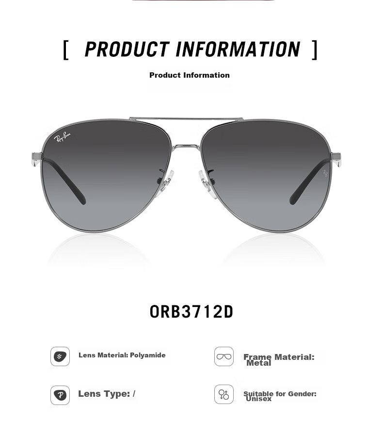 Солнцезащитные очки RayBan Aviator, модель 0RB3712D, унисекс, черный, размер 62
