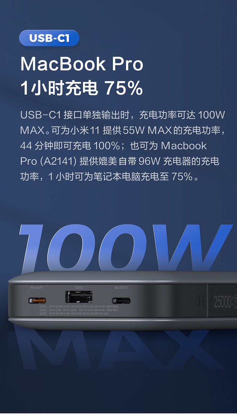 ZMI紫米20号移动电源200W大功率数显快充充电宝适用于苹果13/MIX4/MacBook Pro/游戏手柄等 QB826