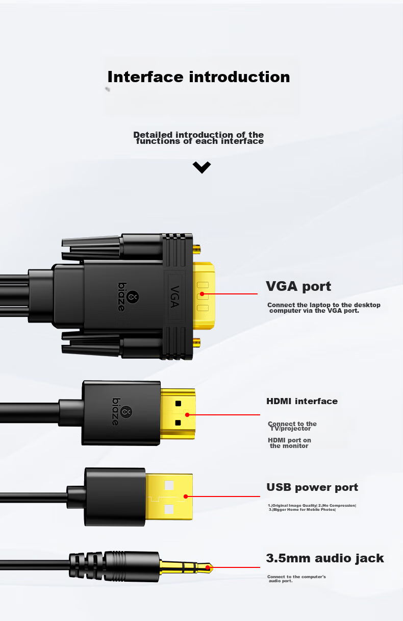 Переходник BIAZE VGA на HDMI с аудио, 3 метра, черный