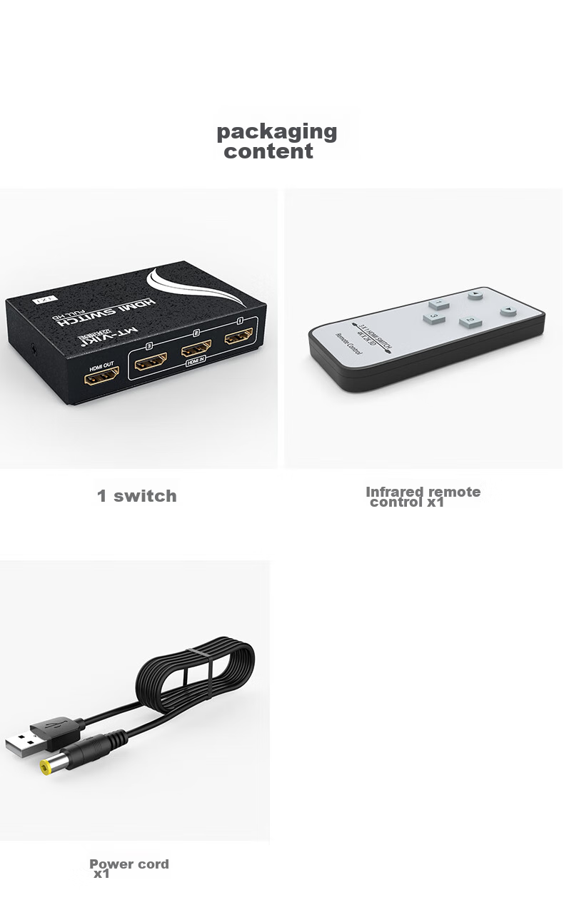 HDMI-переключатель MT-viki MT-SW301-MH, 3 входа 1 выход, 4K@30Hz, поддержка HDMI 1.4, переключение кнопкой или ИК-пультом