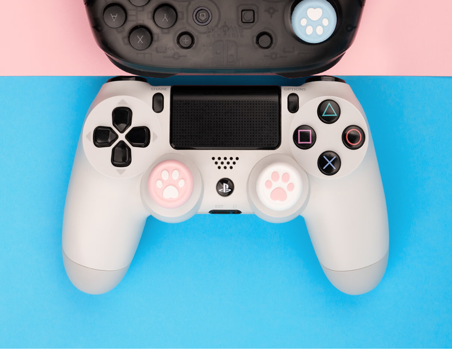 Чехол для джойстика Jixiang PS4/PS5/NS Pro, силиконовые накладки с дизайном "Кошачья лапка", розово-голубой