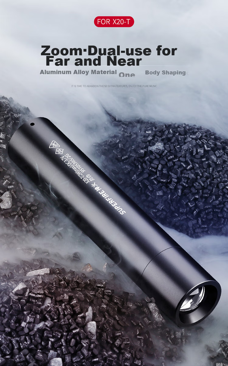 Фонарь SupFire X20-T, светодиодный, портативный, с зумом, водонепроницаемый, черный