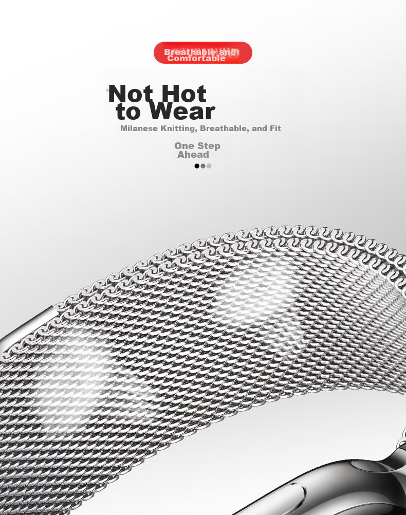 Ремешок BHO Milanese Loop из нержавеющей стали с двойной магнитной застежкой для Apple Watch Series 11/Ultra/SE/3/2, S10/9/8, 44/45/46/49 мм, цвет "Звездный свет"