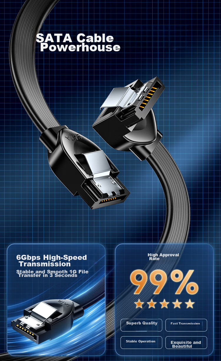 Кабель SATA 3.0 SAMZHE WDZ05, 0.5 метра, для подключения SSD/HDD, черный