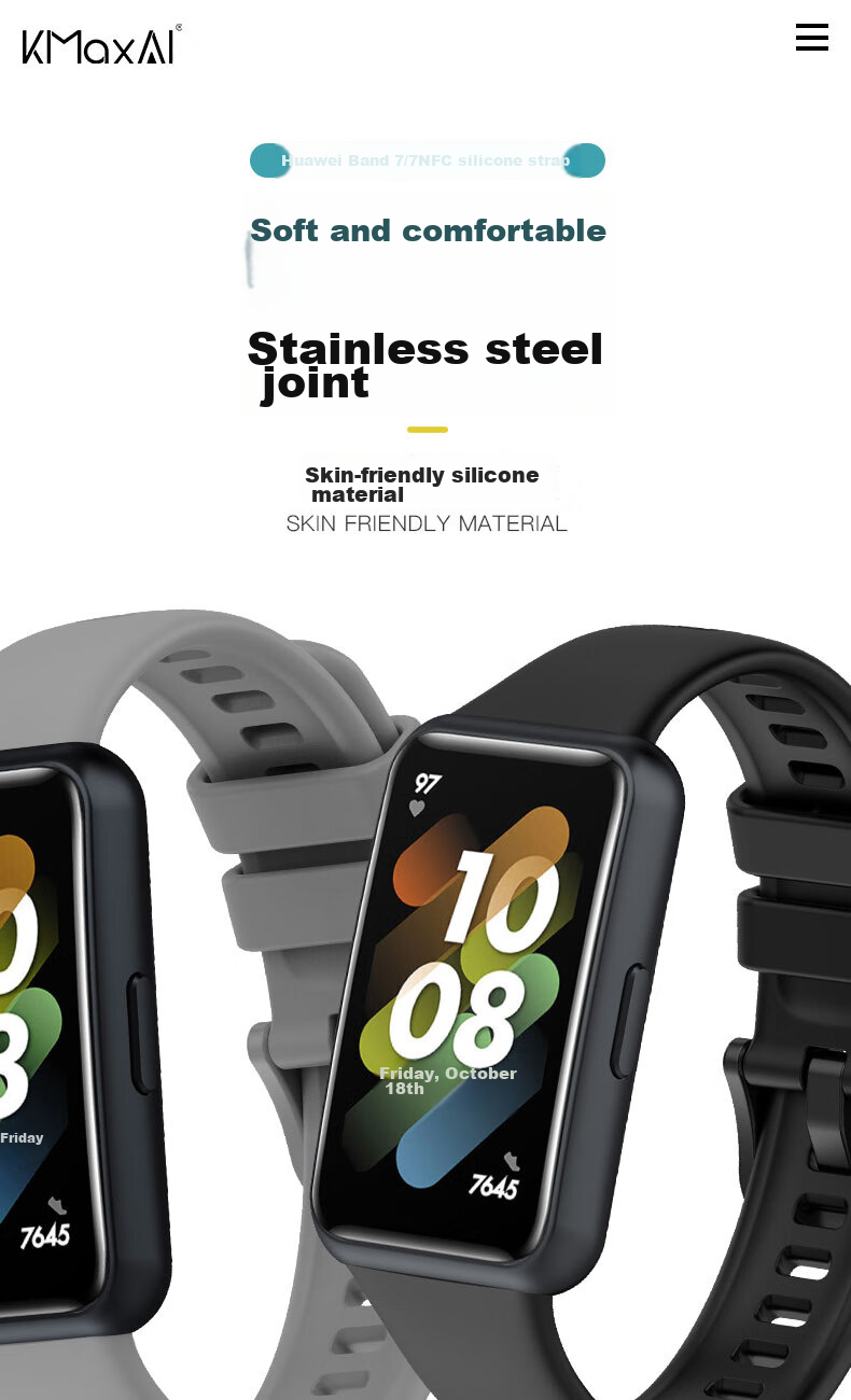 Ремешок KMaxAI для Huawei Band 7, силиконовый, черный