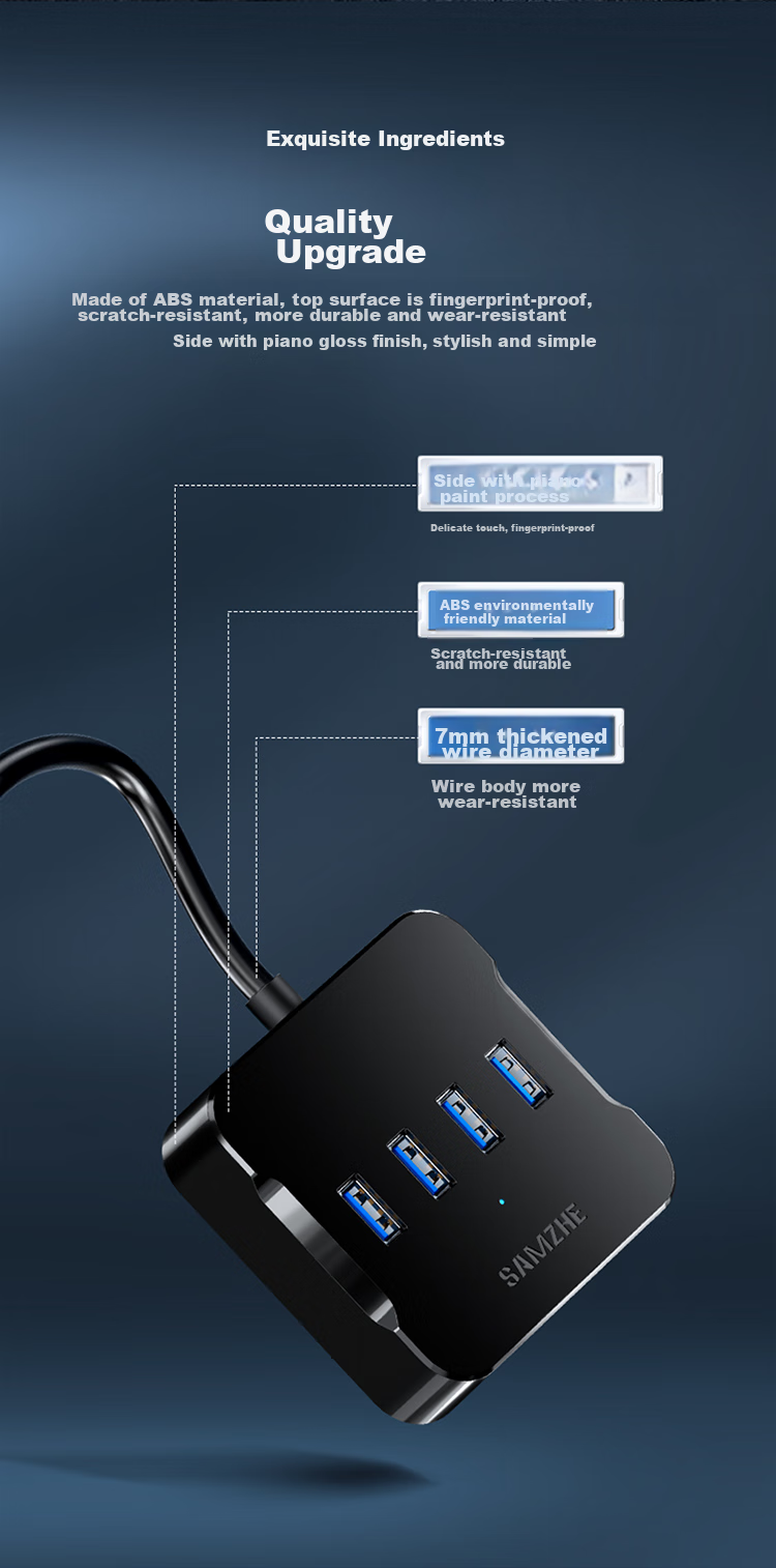USB-хаб SAMZHE HUB02, 4 порта USB 3.0, высокоскоростной, черный, 1.5 метра