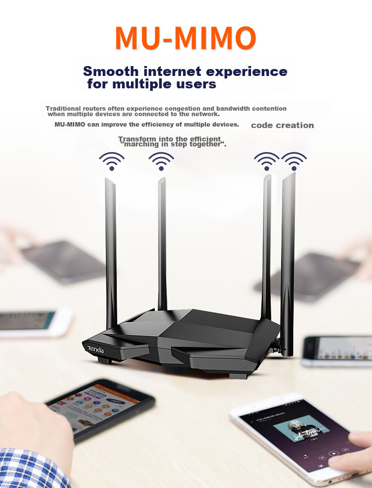 Wi-Fi роутер Tenda AC10 Gigabit, двухдиапазонный, усилитель сигнала, 1200 Мбит/с