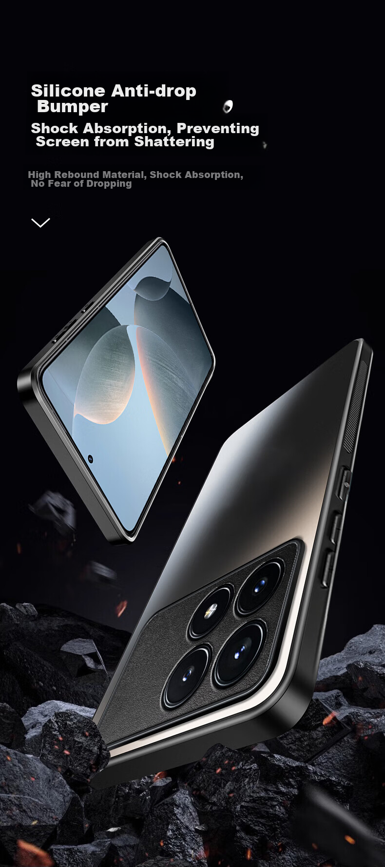 Чехол HotFire AG Frosted для Xiaomi Redmi K70E, противоударный, анти-отпечатки, графитовый черный