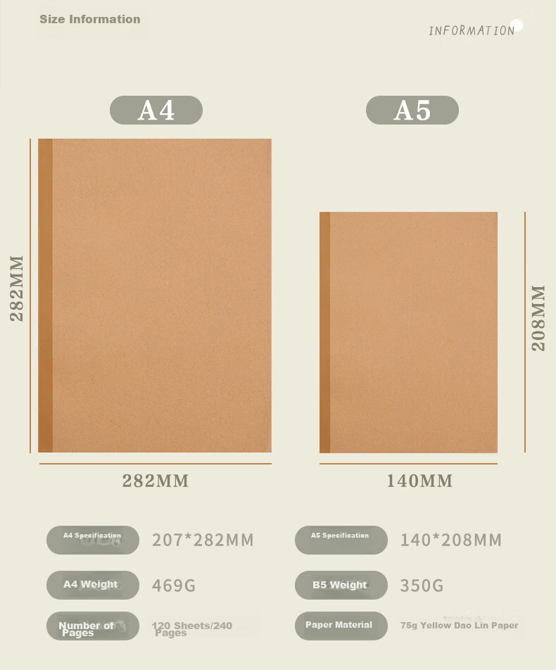 Блокнот Faramon, А5, 240 страниц, плотная бумага, линейка, крафт-обложка, 1 шт.