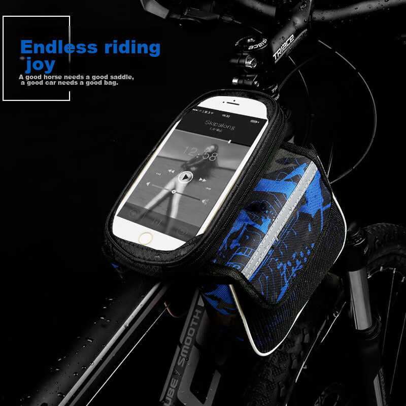 Велосипедная сумка BIKEBROS на руль, аксессуар для горного велосипеда, велооборудование, сумка на верхнюю трубу, водонепроницаемая седельная сумка, сумка для телефона с сенсорным экраном и разблокировкой по отпечатку пальца, синяя [с дождевиком]