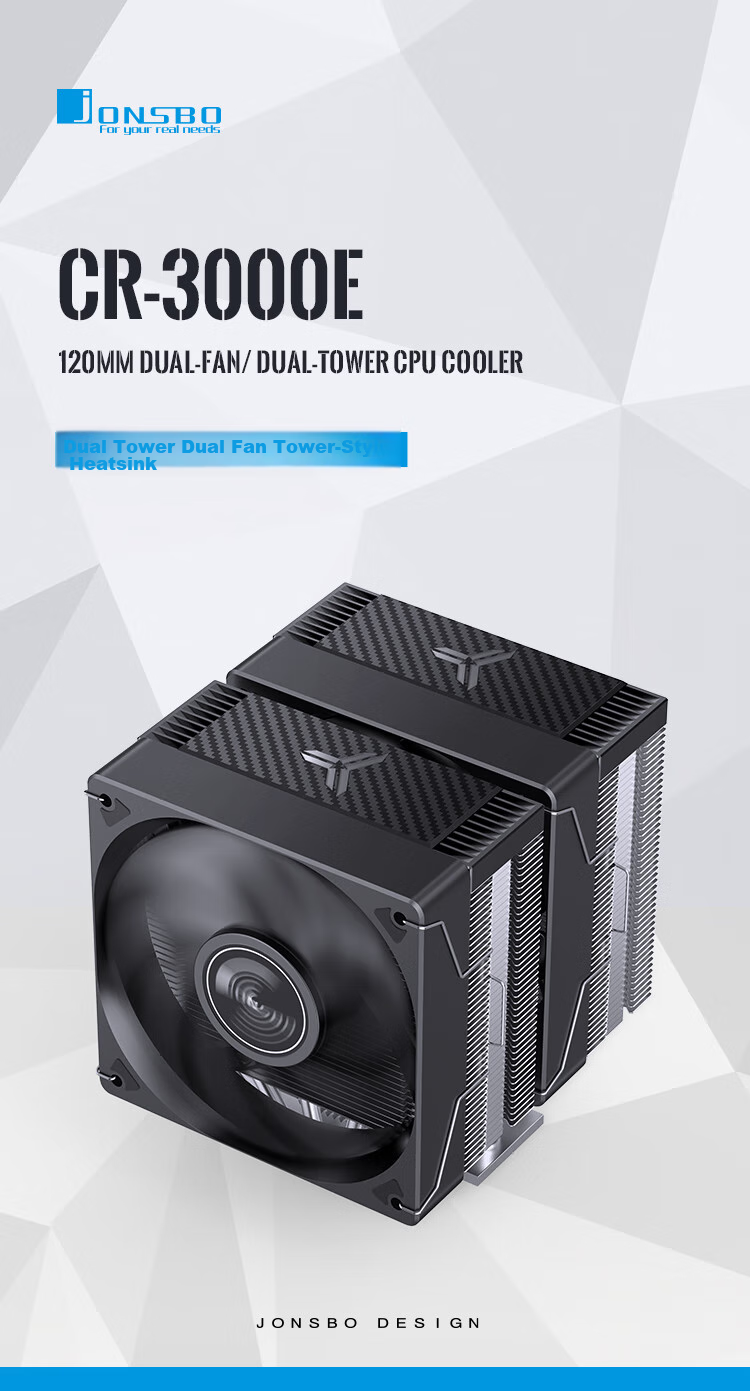 Кулер для процессора JONBO CR-3000E Standard Edition, двухбашенный, с двумя вентиляторами, 6 тепловых трубок, ШИМ, для многоплатформенных систем, с термопастой