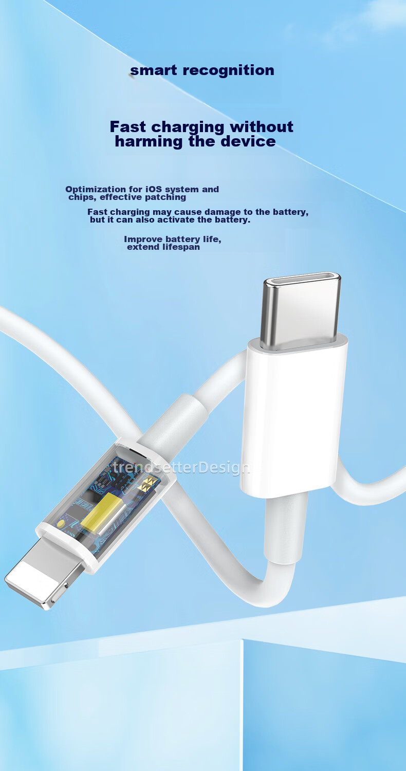 Кабель Trendsetter для Apple PD Type-C на Lightning, 25 см, белый, 3A