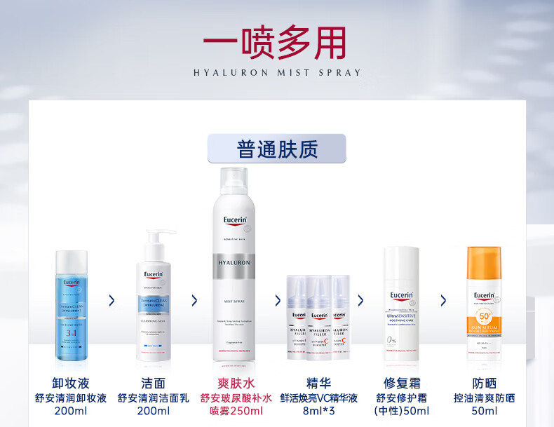 优色林玻尿酸补水喷雾250ml 弱酸性配方男生女生通用面部护肤品生日礼物