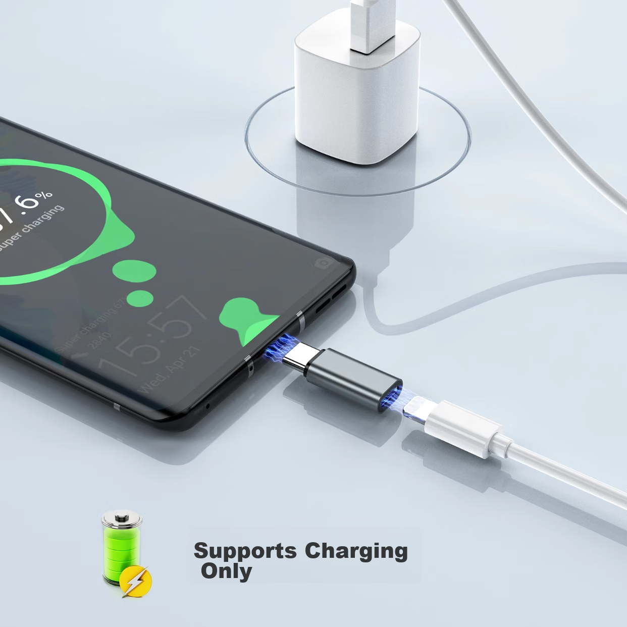 Переходник Shishan Apple Lightning female - Type-C male, 35W/20W PD, алюминиевый сплав, серебристый