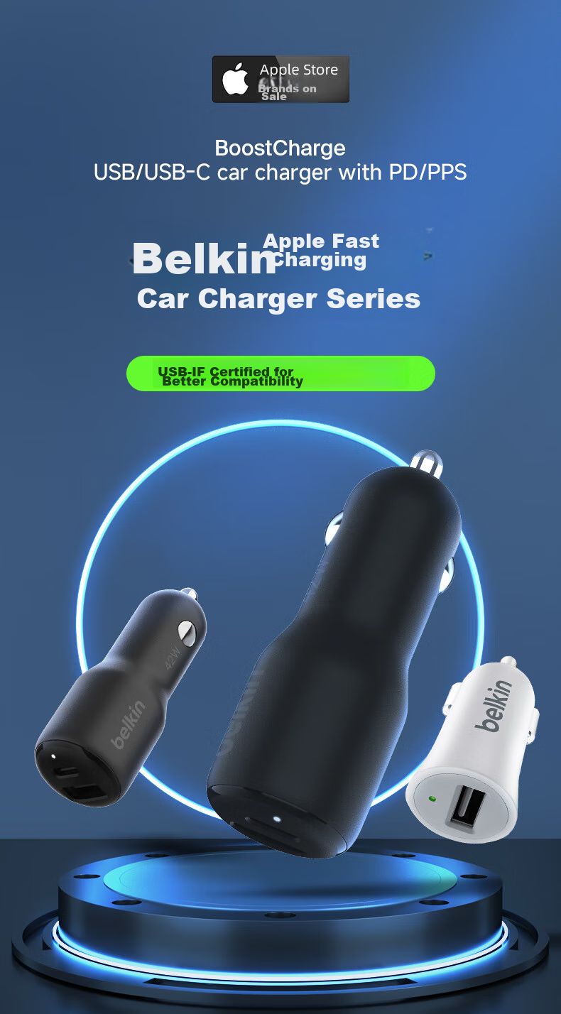 Автомобильное зарядное устройство BELKIN Type-C, 30 Вт, быстрая зарядка Apple PD, адаптер USB от прикуривателя, CCA004