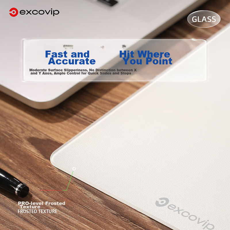Коврик для мыши EXCO Glass Mouse Pad, игровой, твердый, для офиса и ноутбука, 250*200 мм, белый