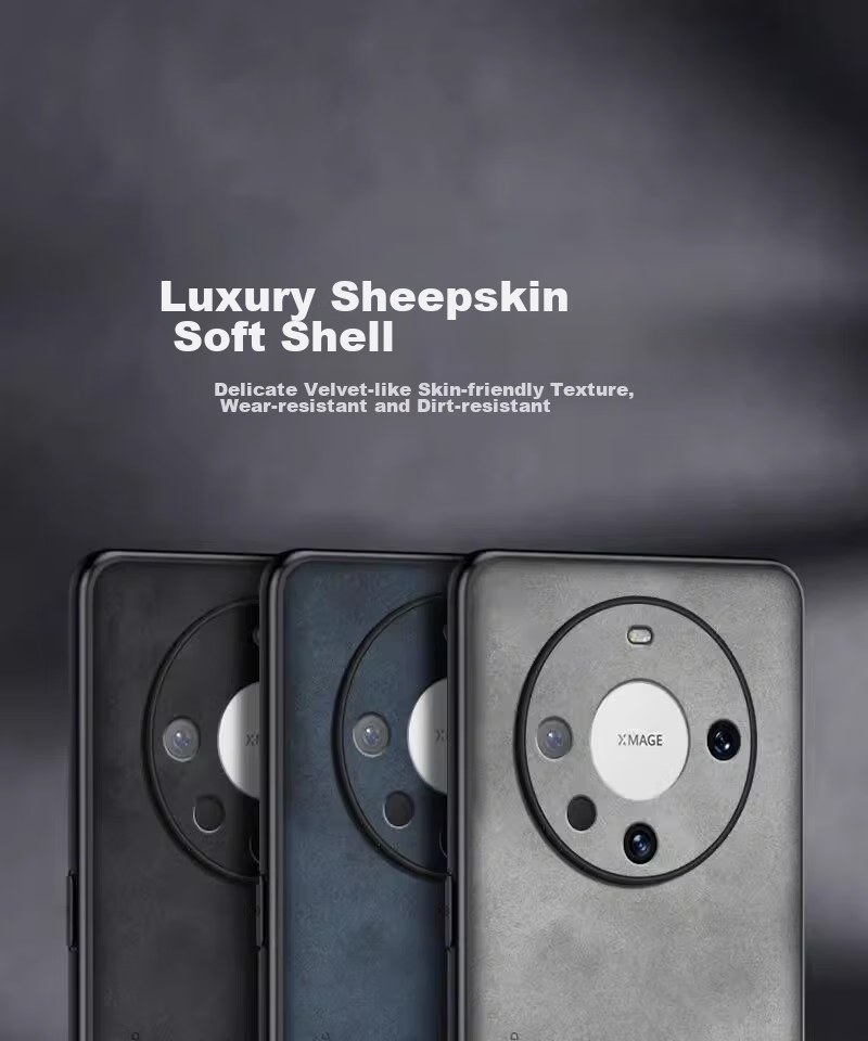 POZZO Чехол для Huawei Mate60, противоударный, защита объектива, мягкий чехол из натуральной кожи ягненка, серый