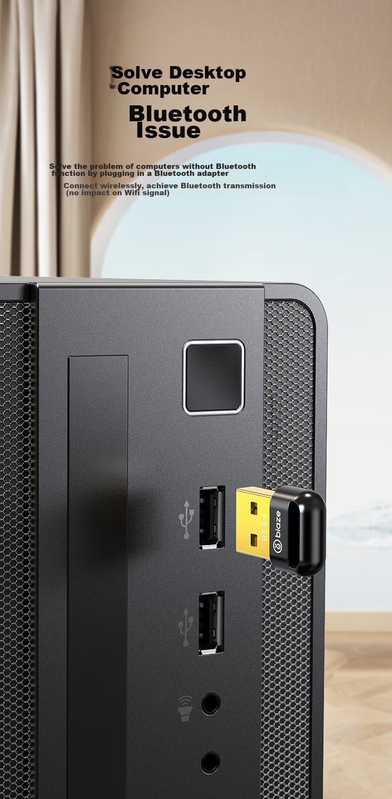 USB Bluetooth адаптер BIAZE 5.4, внешний модуль для ноутбуков и настольных компьютеров, для подключения клавиатуры, мыши, аудиоколонок, беспроводных наушников