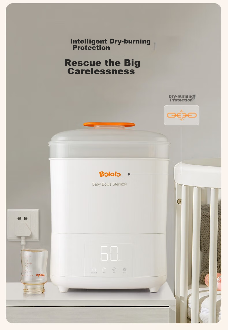 Стерилизатор для детских бутылочек Bololo BL-1010s с функцией сушки, многофункциональный, ЖК-дисплей, 72 часа хранения, сенсорное управление, подходит для бутылочек с широким горлышком