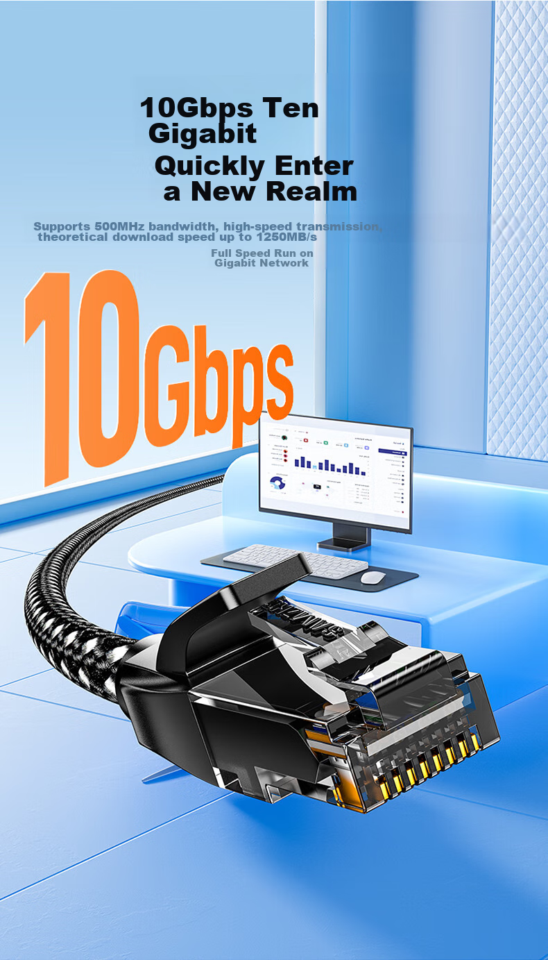 Сетевой кабель SAMZHE Cat6A Ethernet, 2 метра, чистая медь, 10 Гбит/с, патч-корд для домашнего компьютера, сетевое подключение, 8-жильный витой кабель, совместимый с 2.5G Gigabit, MWD6A020
